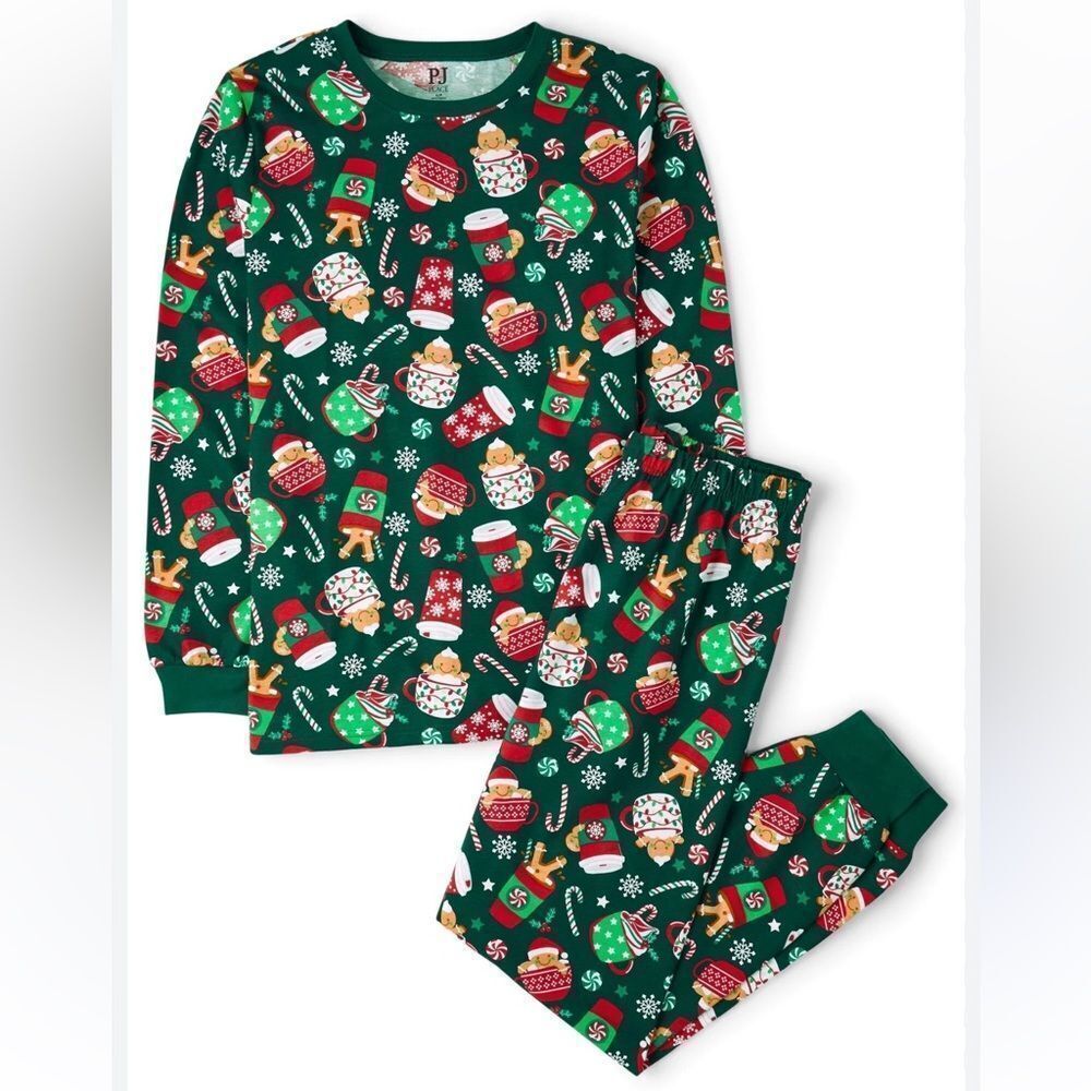 PJ Place M Women’s Adult Winter Green Multi Gingerbread Cocoa Mugs PJ Jogger Set